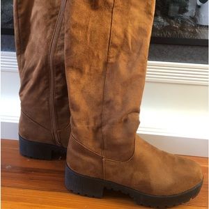 Cognac faux suede knee high boots